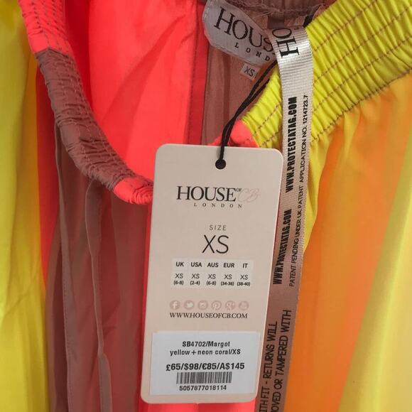 House of CB NWT Margot Yellow Neon Coral Semi Sheer Pants XS - Picture 10 of 11